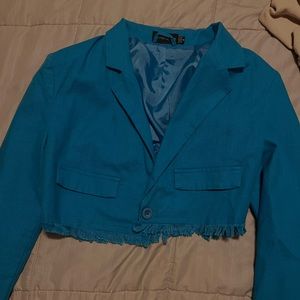 PrettyLittleThing blue cropped blazer